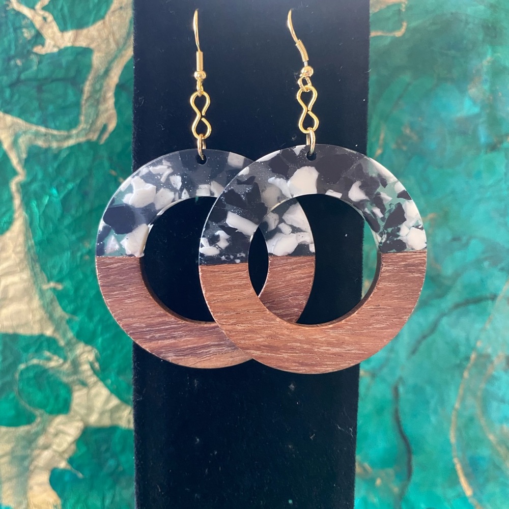 Black Wood and Resin Statement Earrings